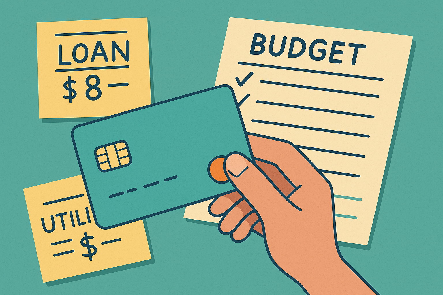 Credit card being used responsibly with budgeting notes nearby