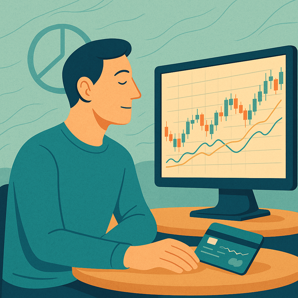 Calm investor watching market trends on screen with steady mindset