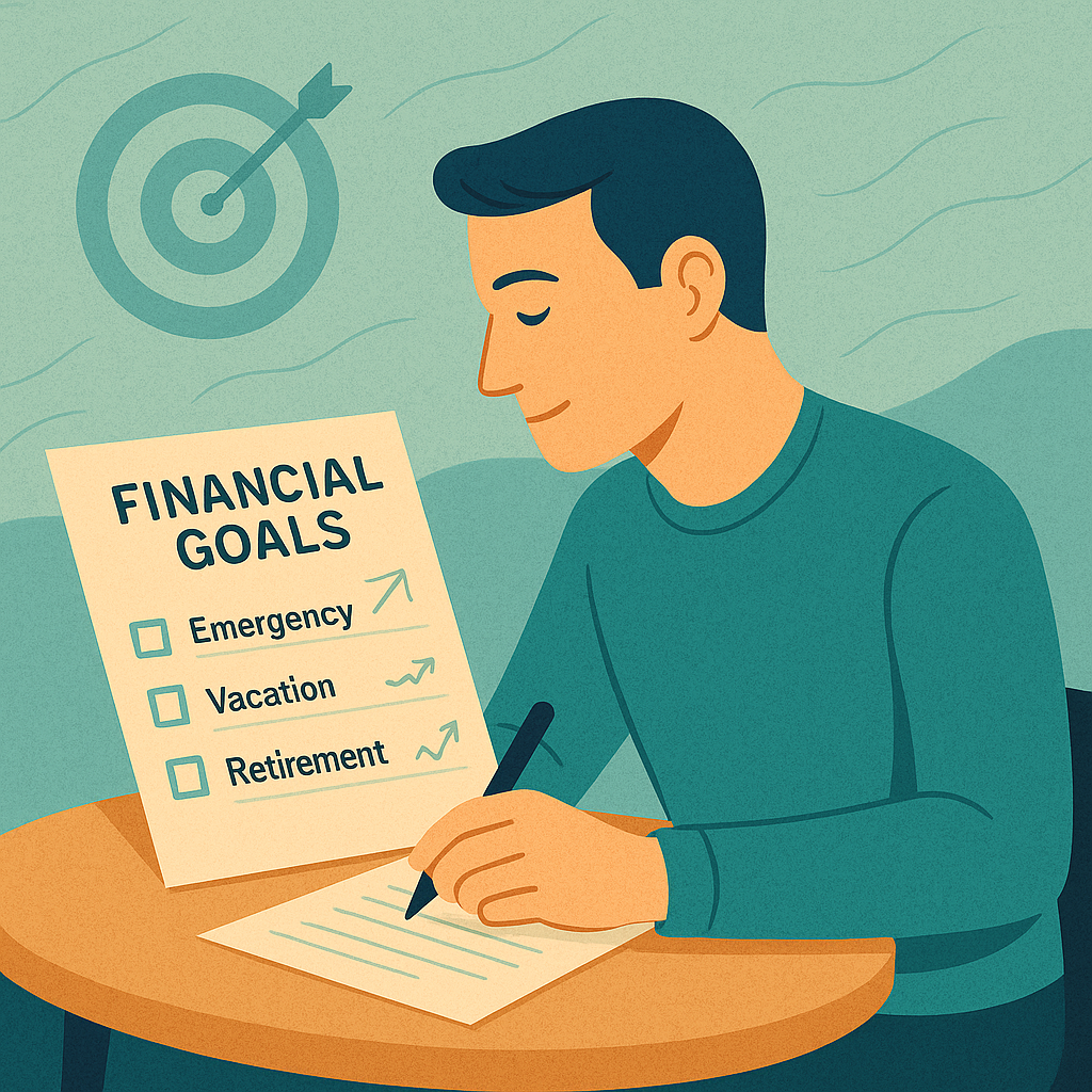 Person reviewing financial goals and planning for savings milestones